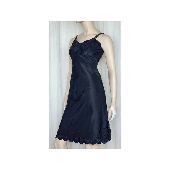 BARBIZON CANDIE TAFREDDA VTG BLUE DELICATE EMBROIDERY ZIPPERED FULL SLIP EVC - Picture 3 of 6